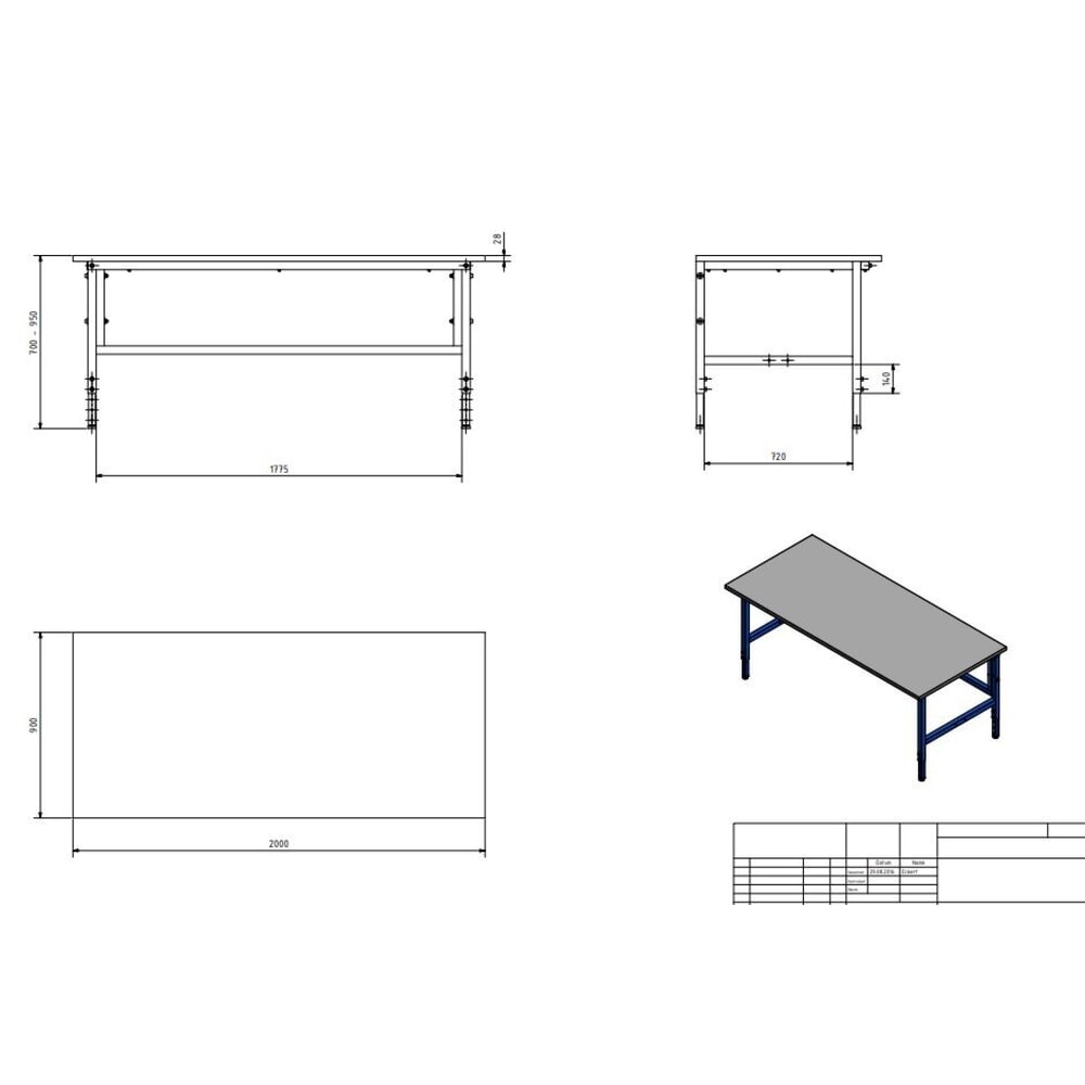 Produktabbildung Nr. 3: Einzelpacktisch Classic, HxBxT 700-950 x 2.000 x 900 mm
