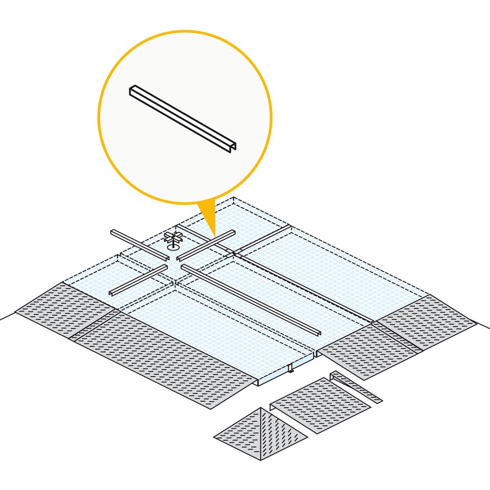 Illustration du produit: Élément de liaison pour bac de rétention plat en acier, capacité de charge 6 500 kg/m², longueur 470 mm