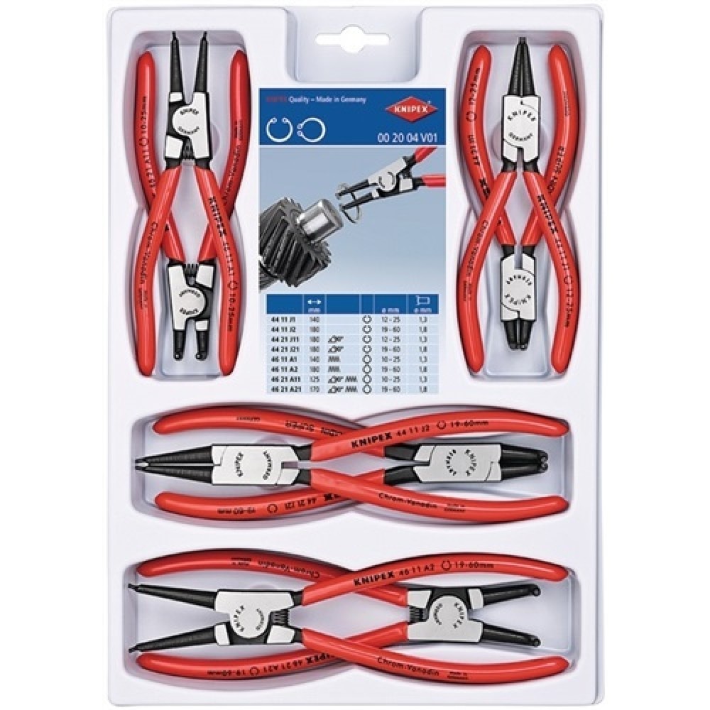 Illustration du produit: Jeu de pinces pour circlips 8 pièces poinçonnage LS 10-60 mm KNIPEX