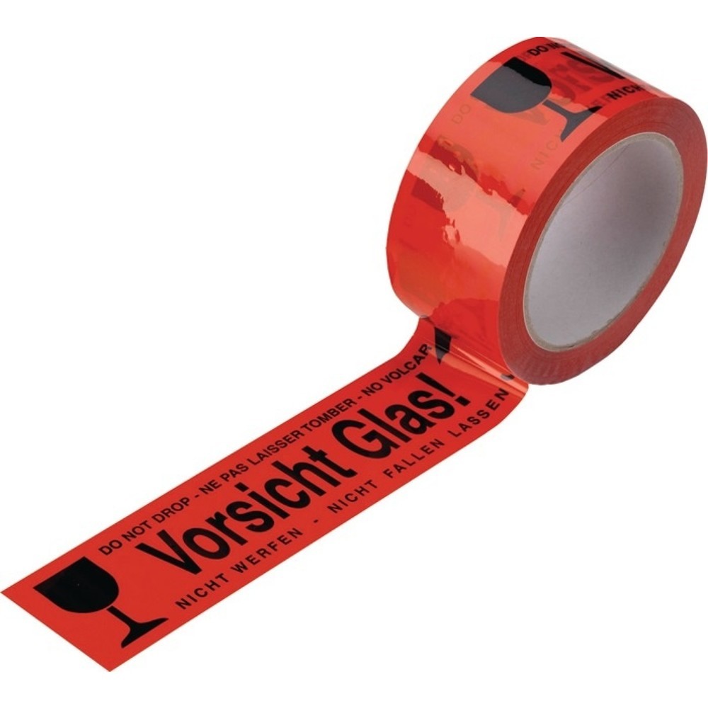 Illustration du produit: ENVIROPACK Ruban adhésif de signalisation PVC, longueur 66 m, largeur 48 mm, Attention ! Verre, rouleau, rouge