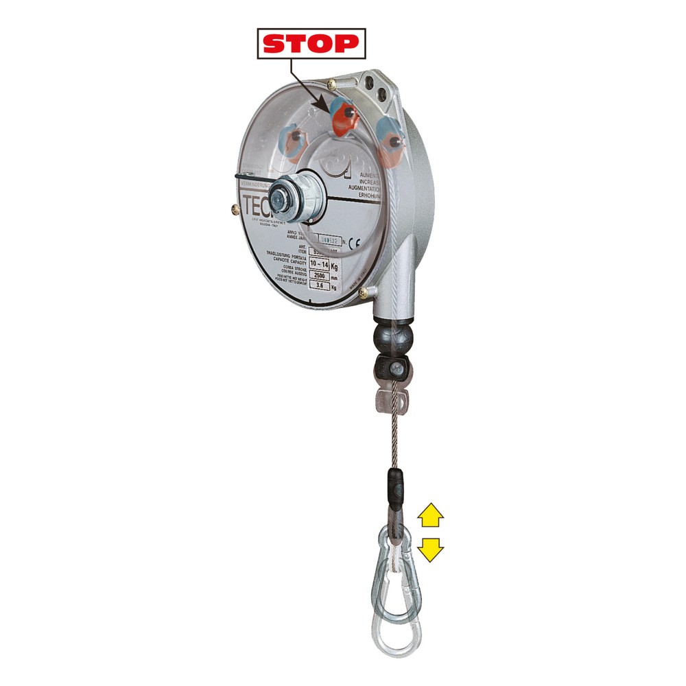 Illustration du produit: Équilibreur à ressort, avec dispositif d'arrêt, boîtier en aluminium, câble de 2,5 m, capacité de charge 10-14 kg