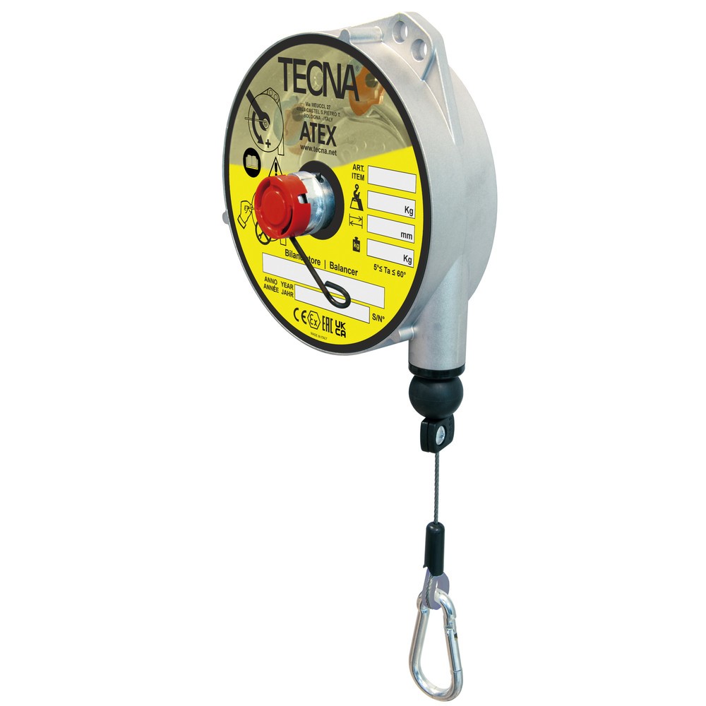 Illustration du produit: Équilibreur à ressort pour zones potentiellement explosives, avec dispositif d’arrêt, boîtier en aluminium, câble de 2,5 m, capacité de charge 8-10 kg