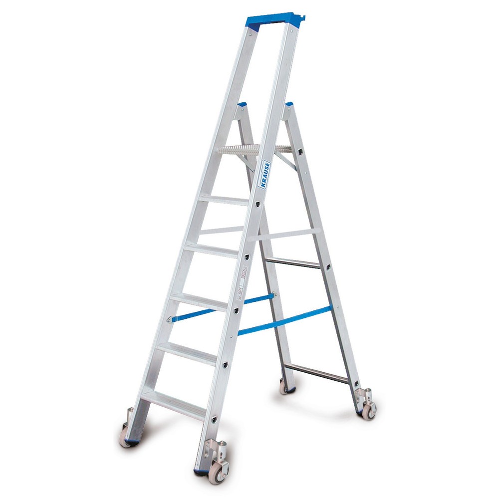 Illustration du produit: Escabeau à marches KRAUSE® Profi, accessible d’un seul côté, avec roulettes, hauteur déployée 1,65 m