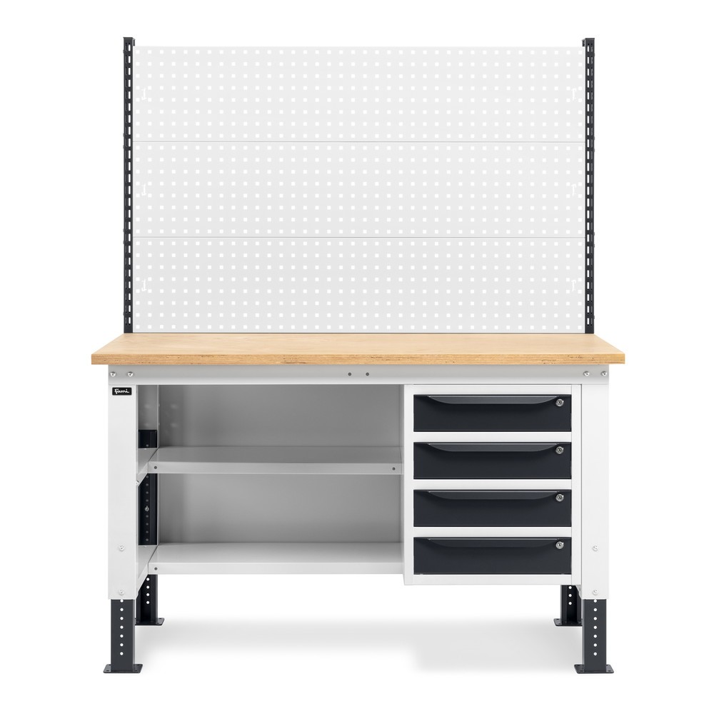 Produktabbildung Nr. 3: Établi Fami, réglable en Hauteur de construction, avec Mur multifonction, 4 tiroirs, Paroi arrière avec 2 étagères, capacité de charge 1 000 kg, HxLxP 740-1,110 x 1 500 x 750 mm, gris clair/RAL 7016 gris anthracite RAL 7016