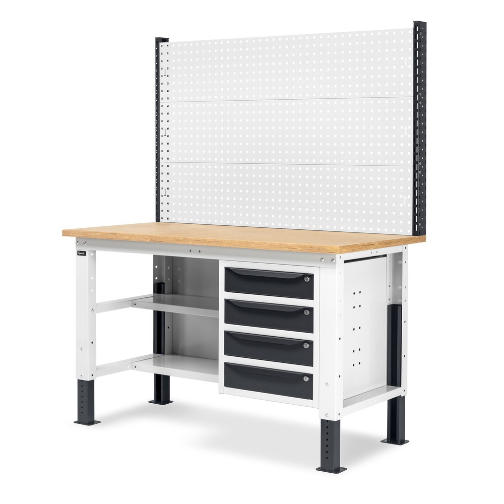 Produktabbildung Nr. 4: Établi Fami, réglable en Hauteur de construction, avec Mur multifonction, 4 tiroirs, Paroi arrière avec 2 étagères, capacité de charge 1 000 kg, HxLxP 740-1,110 x 1 500 x 750 mm, gris clair/RAL 7016 gris anthracite RAL 7016