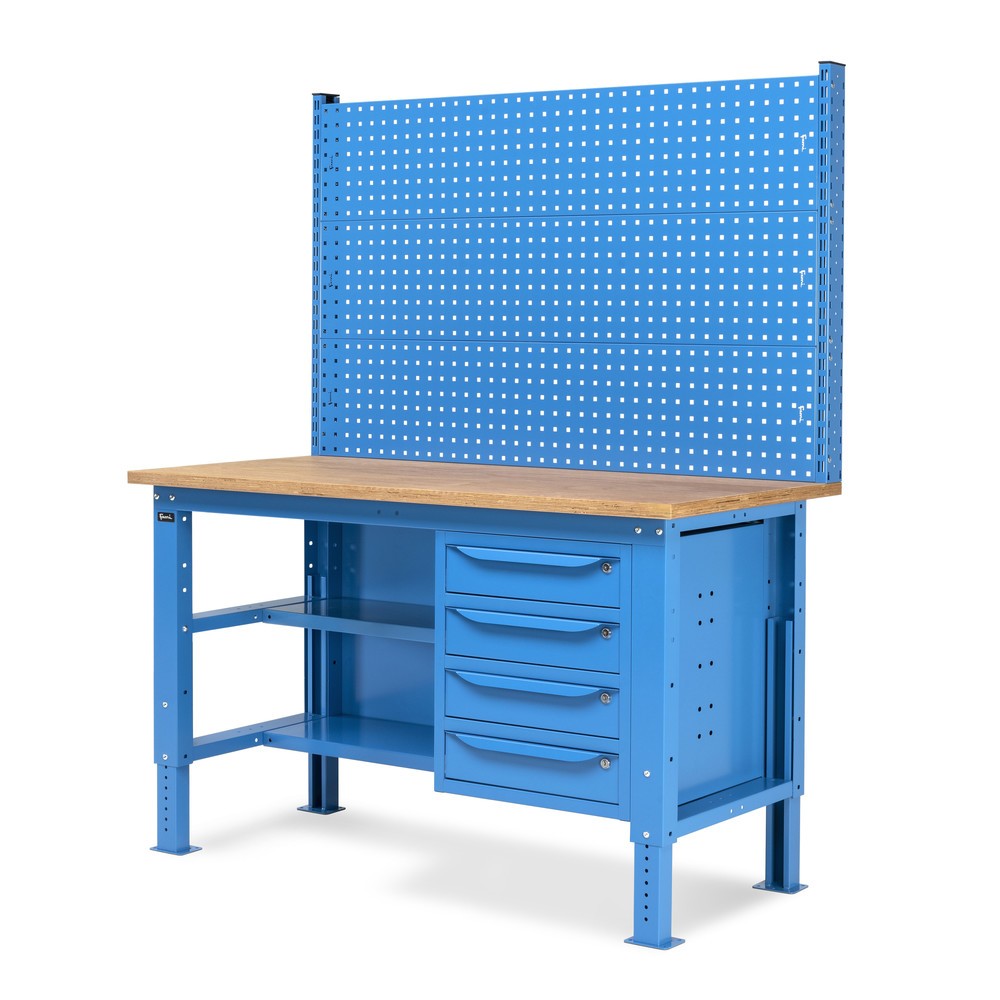 Produktabbildung Nr. 3: Établi Fami, réglable en Hauteur de construction, avec Mur multifonction, 4 tiroirs, Paroi arrière avec 2 étagères, capacité de charge 1 000 kg, HxLxP 740-1,110 x 1500 x 750 mm, RAL 5012 bleu clair