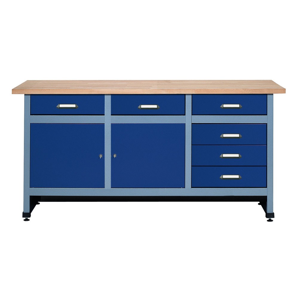 Illustration du produit: Établi avec bloc-tiroir + 2 portes, l x P, 1 700 x 600 mm, bleu