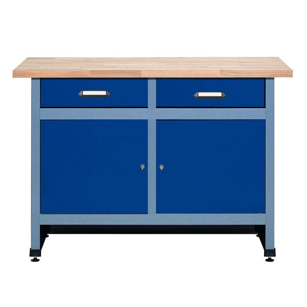 Illustration du produit: Établi avec 2 tiroirs + 2 portes, l x P, 1 200 x 600 mm, bleu