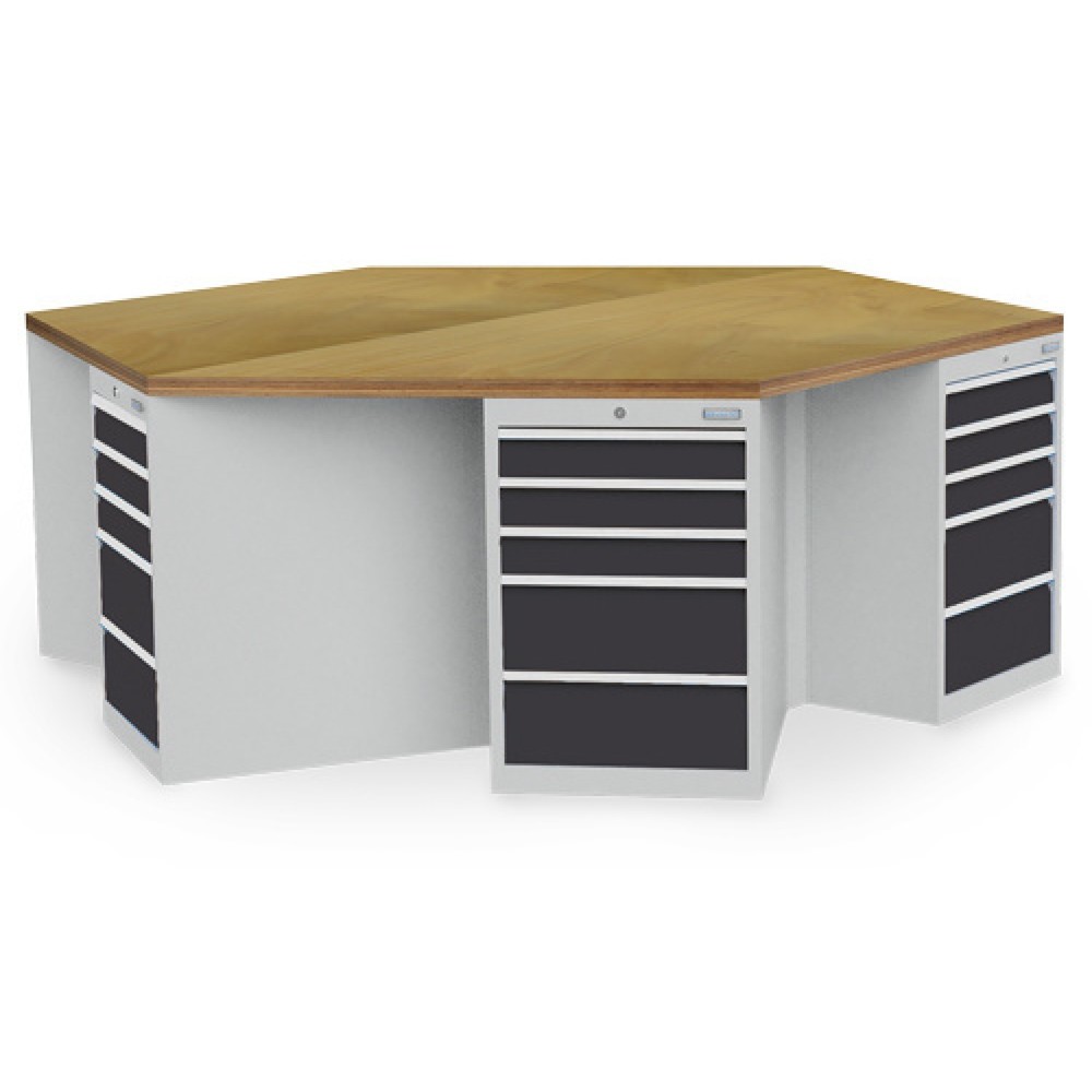 Illustration du produit: Établi de groupe Bedrunka+Hirth R 18-24, avec 30 tiroirs, H x l x P 859 x 2 500 x 2 165 mm, gris clair, gris anthracite