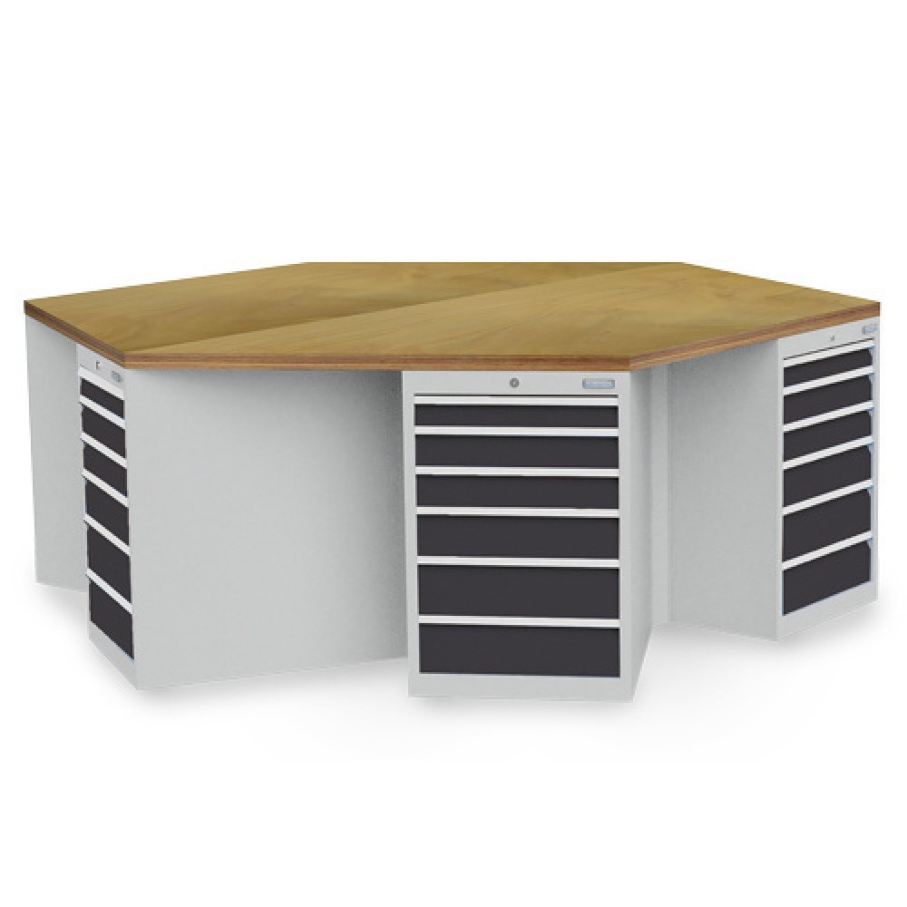 Illustration du produit: Établi de groupe Bedrunka+Hirth R 18-24, avec 36 tiroirs, H x l x P 859 x 2 500 x 2 165 mm, gris clair, gris anthracite
