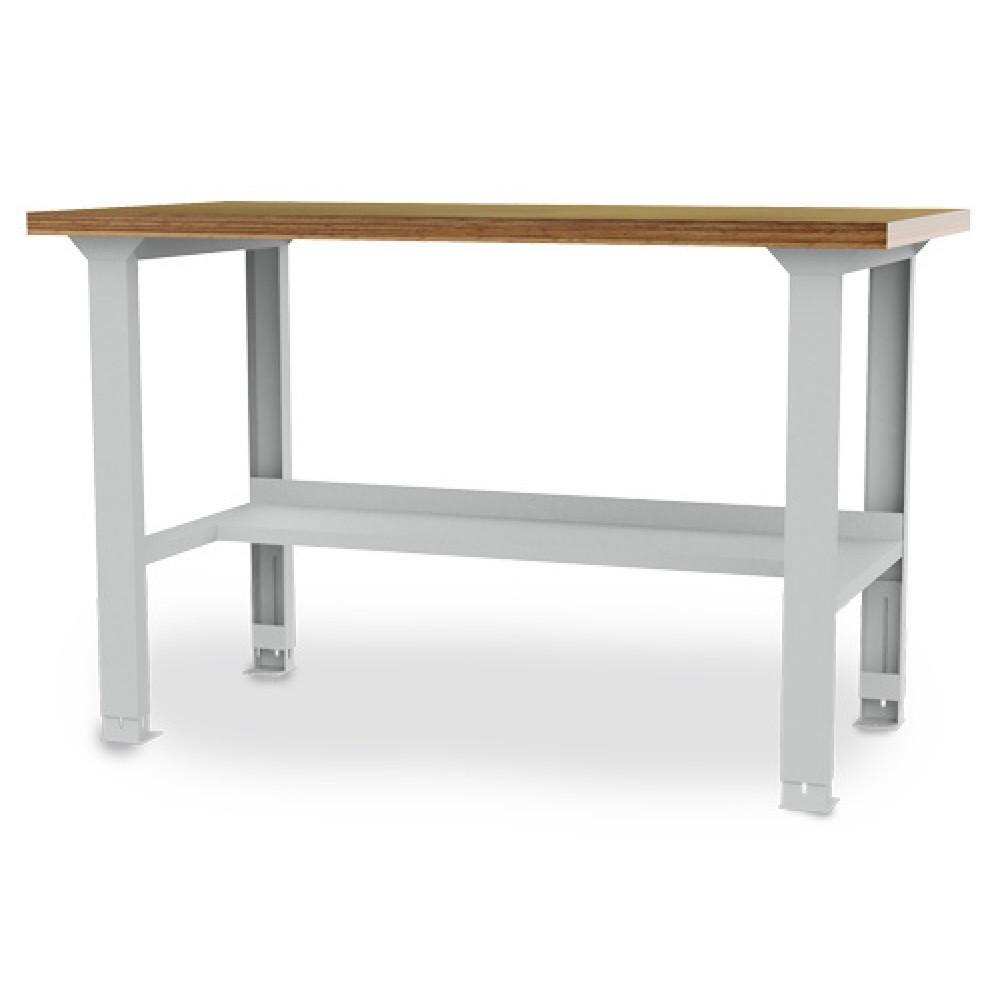 Produktabbildung Nr. 1: Établi en ligne Bedrunka+Hirth, H x l x P 859-1 059 x 2 000 x 750 mm, gris clair, réglable en hauteur, 1 tablette