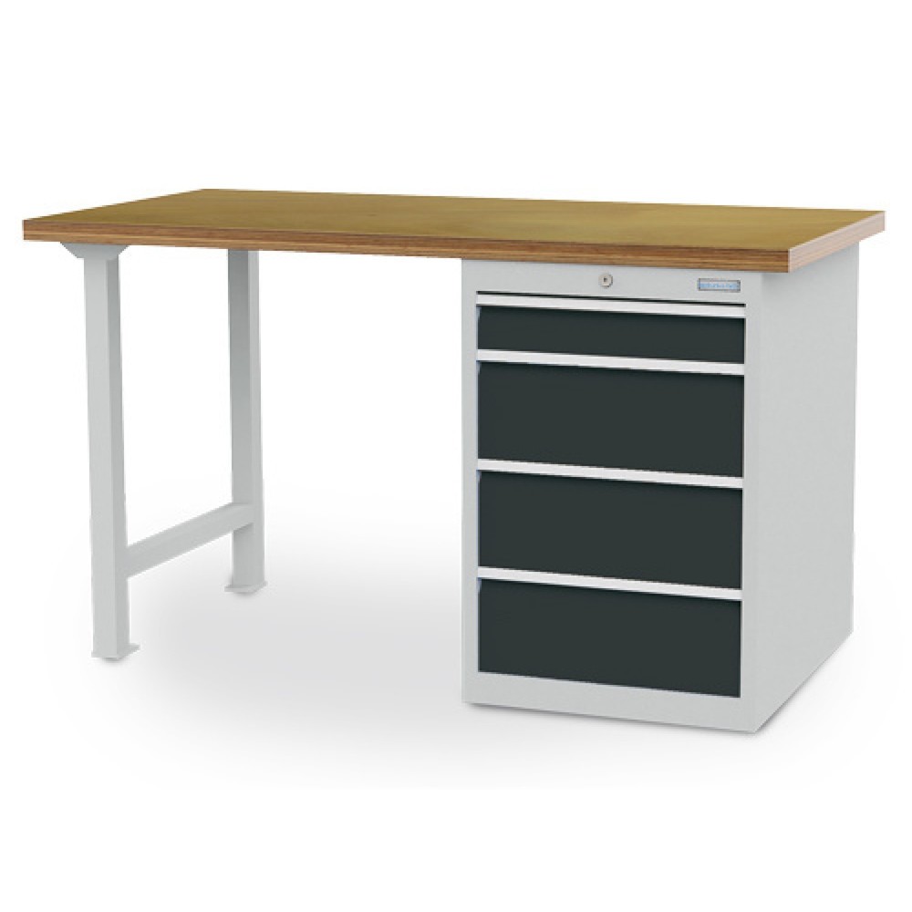 Illustration du produit: Établi en ligne R 18-24 Bedrunka+Hirth, H x l x P 859 x 1 500 x 750 mm, gris clair, gris anthracite, 4 tiroirs 1 x 100 + 3 x 200 mm