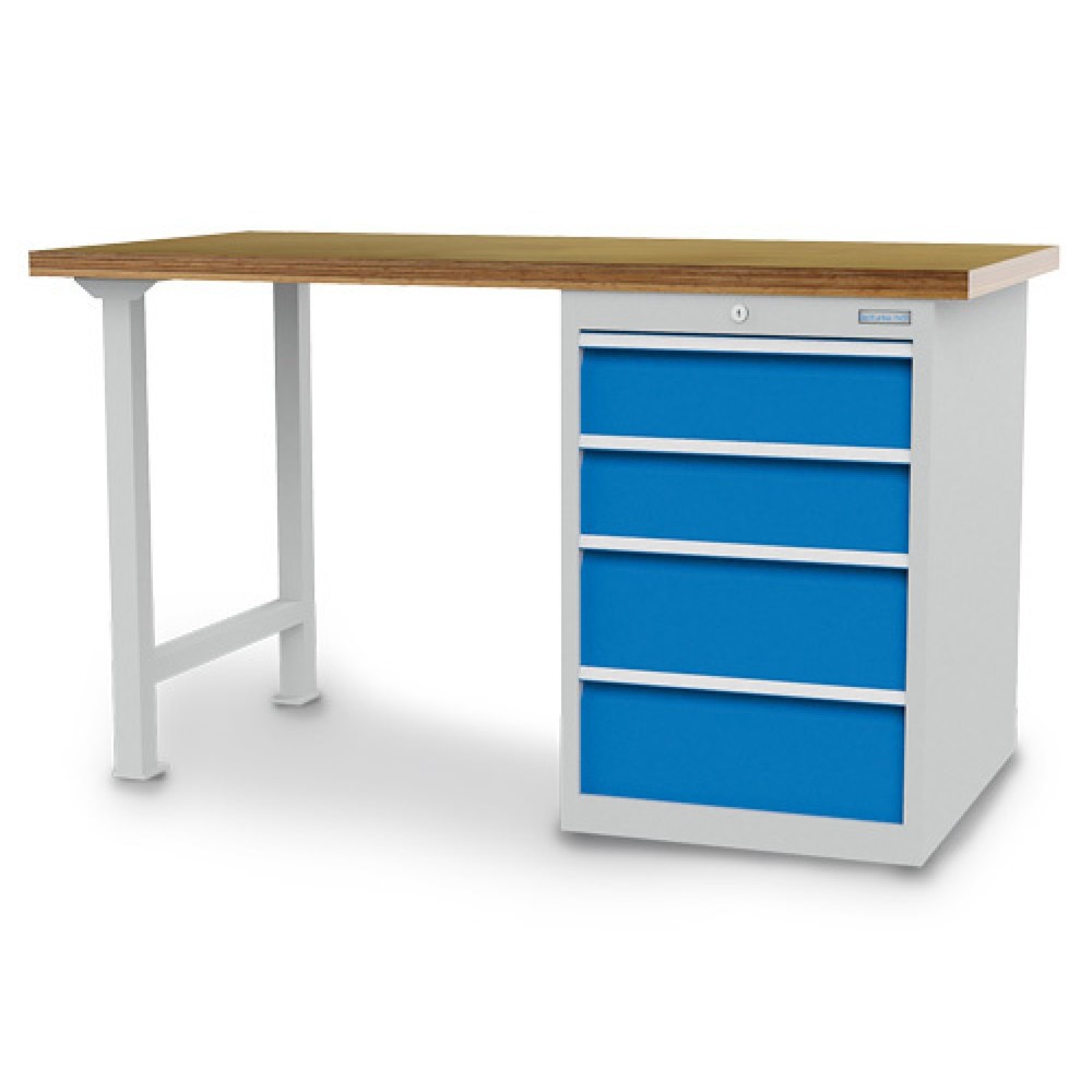 Illustration du produit: Établi en ligne R 18-24 Bedrunka+Hirth, H x l x P 859 x 1 500 x 750 mm, gris clair, bleu clair, 4 tiroirs 2 x 150 + 2 x 200 mm