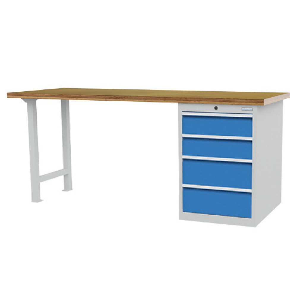Illustration du produit: Établi en ligne R 18-24 Bedrunka+Hirth, H x l x P 859 x 2 000 x 750 mm, gris clair, bleu clair, 4 tiroirs 2 x 150 + 2 x 200 mm, largeur tiroirs 450 mm