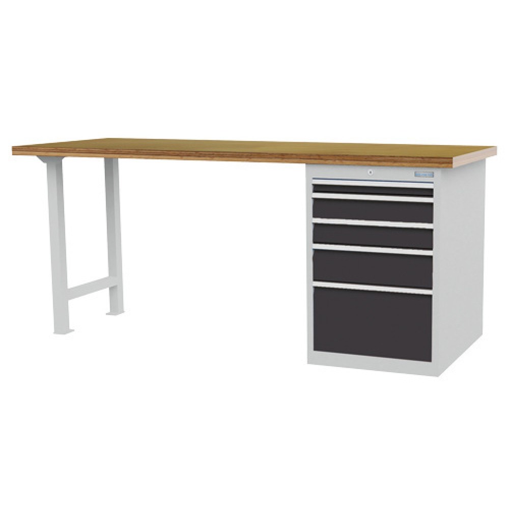 Illustration du produit: Établi en ligne R 18-24 Bedrunka+Hirth, H x l x P 859 x 2 000 x 750 mm, gris clair, gris anthracite, 5 tiroirs 1 x 50 + 2 x 100 + 1 x 150 + 1 x 300 mm
