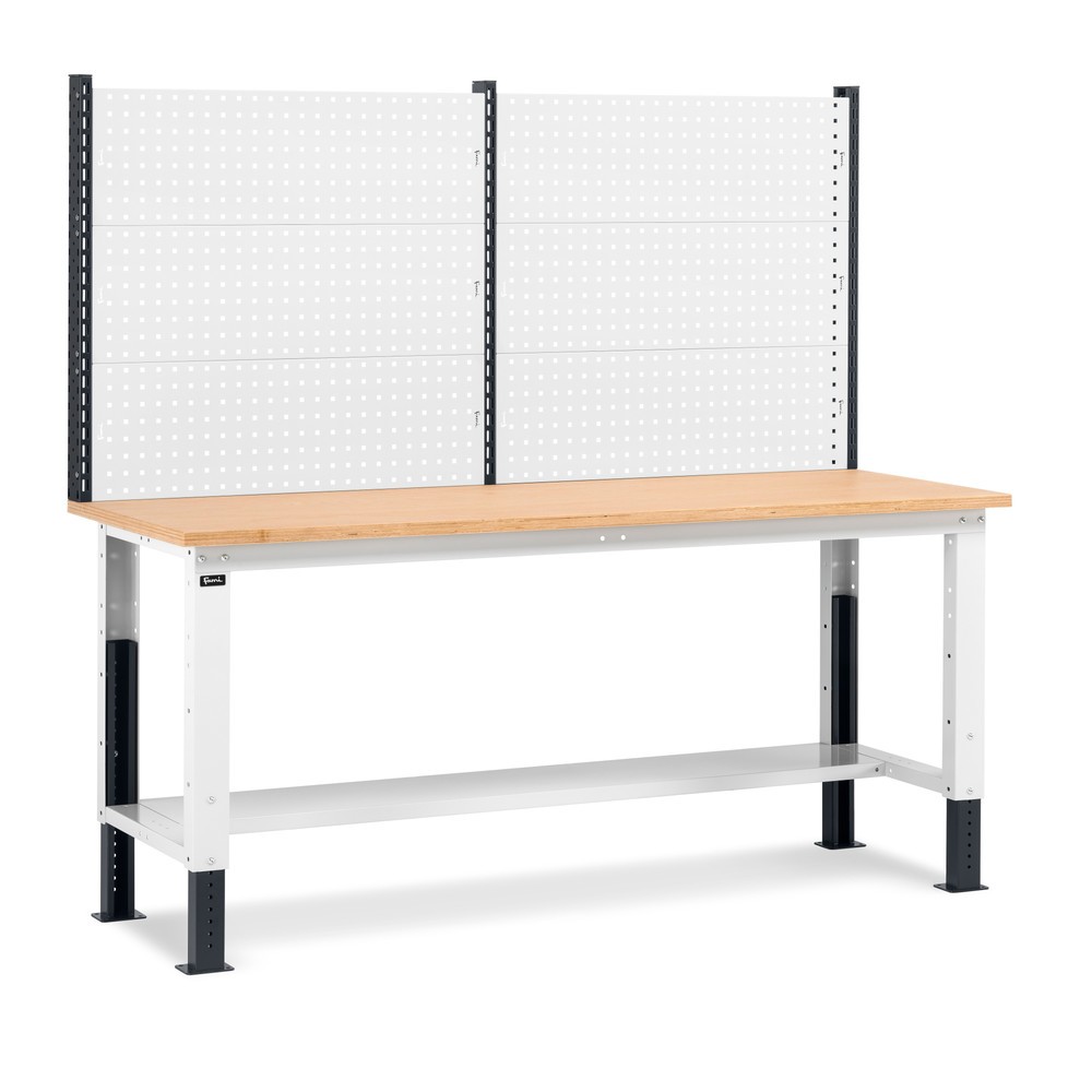 Illustration du produit: Établi Fami, réglable en Hauteur de construction et avec Mur multifonction, capacité de charge 1 000 kg, HxLxP 740-1,110 x 2 000 x 750 mm, gris clair/RAL 7016 gris anthracite