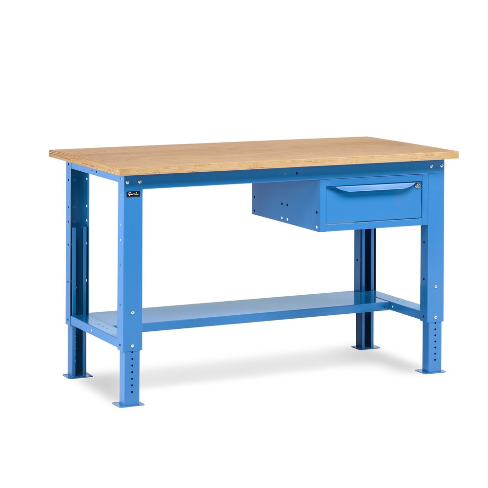 Illustration du produit: Établi Fami, réglable en Hauteur de construction et 1 tiroir, capacité de charge 1 000 kg, HxLxP 740-1,110 x 1 500 x 750 mm, RAL 5012 bleu clair