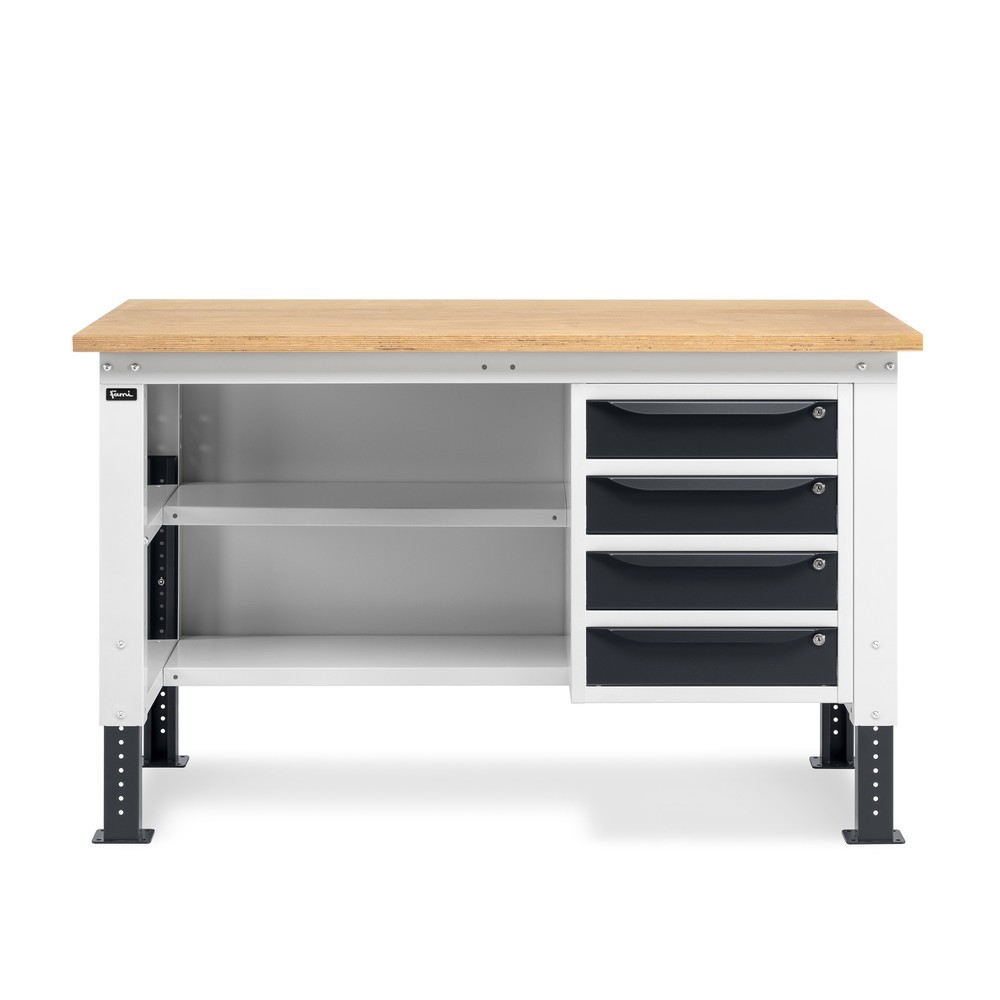 Produktabbildung Nr. 3: Établi Fami, réglable en Hauteur de construction, 4 tiroirs, Paroi arrière et 2 étagères, capacité de charge 1 000 kg, HxLxP 740-1,110 x 1 500 x 750 mm, gris clair/gris anthracite RAL 7016