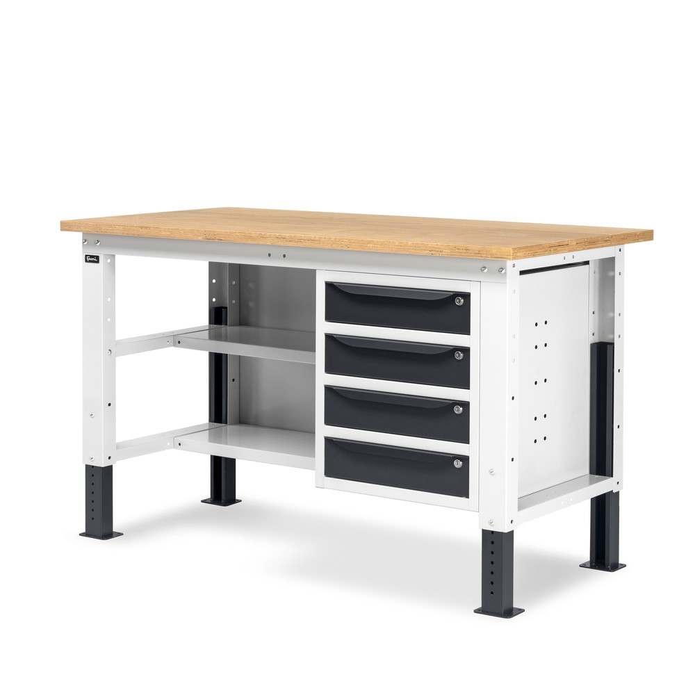 Produktabbildung Nr. 4: Établi Fami, réglable en Hauteur de construction, 4 tiroirs, Paroi arrière et 2 étagères, capacité de charge 1 000 kg, HxLxP 740-1,110 x 1 500 x 750 mm, gris clair/gris anthracite RAL 7016