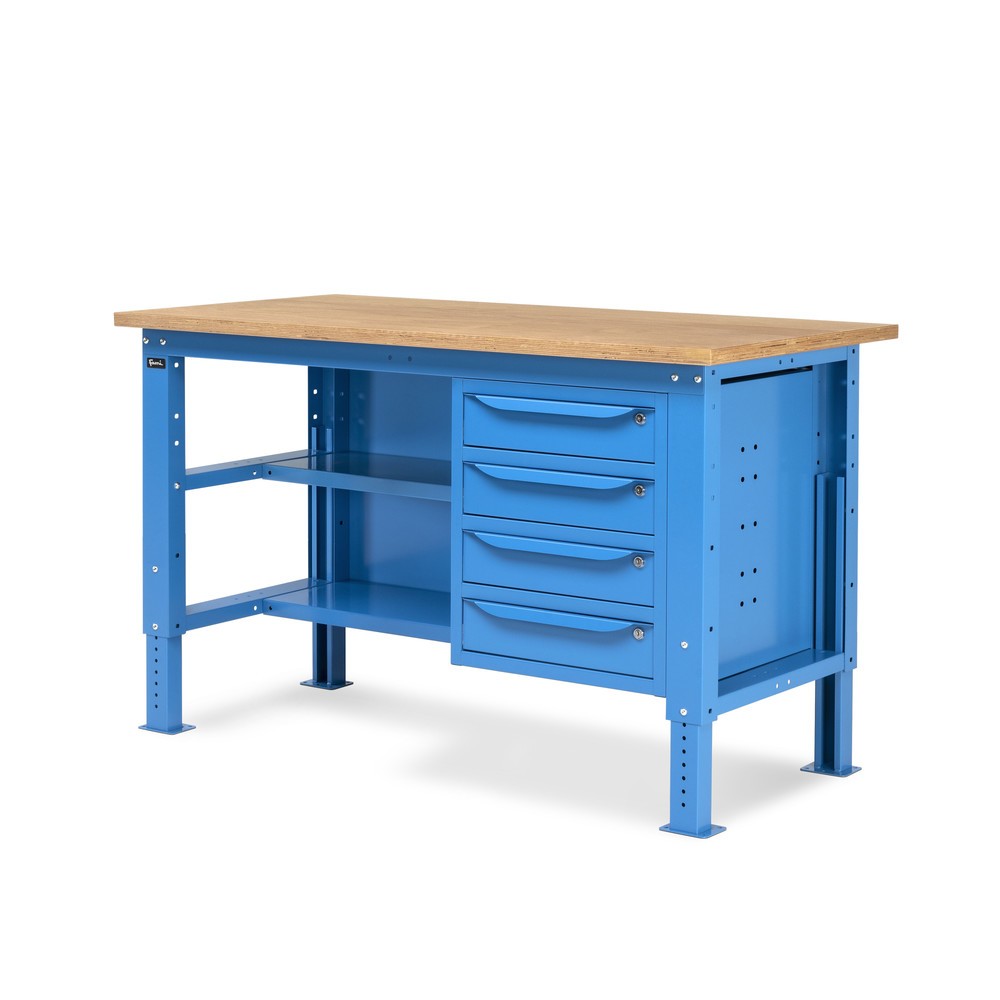 Produktabbildung Nr. 3: Établi Fami, réglable en Hauteur de construction, 4 tiroirs, Paroi arrière et 2 étagères, capacité de charge 1 000 kg, HxLxP 740-1,110 x 1500 x 750 mm, RAL 5012 bleu clair