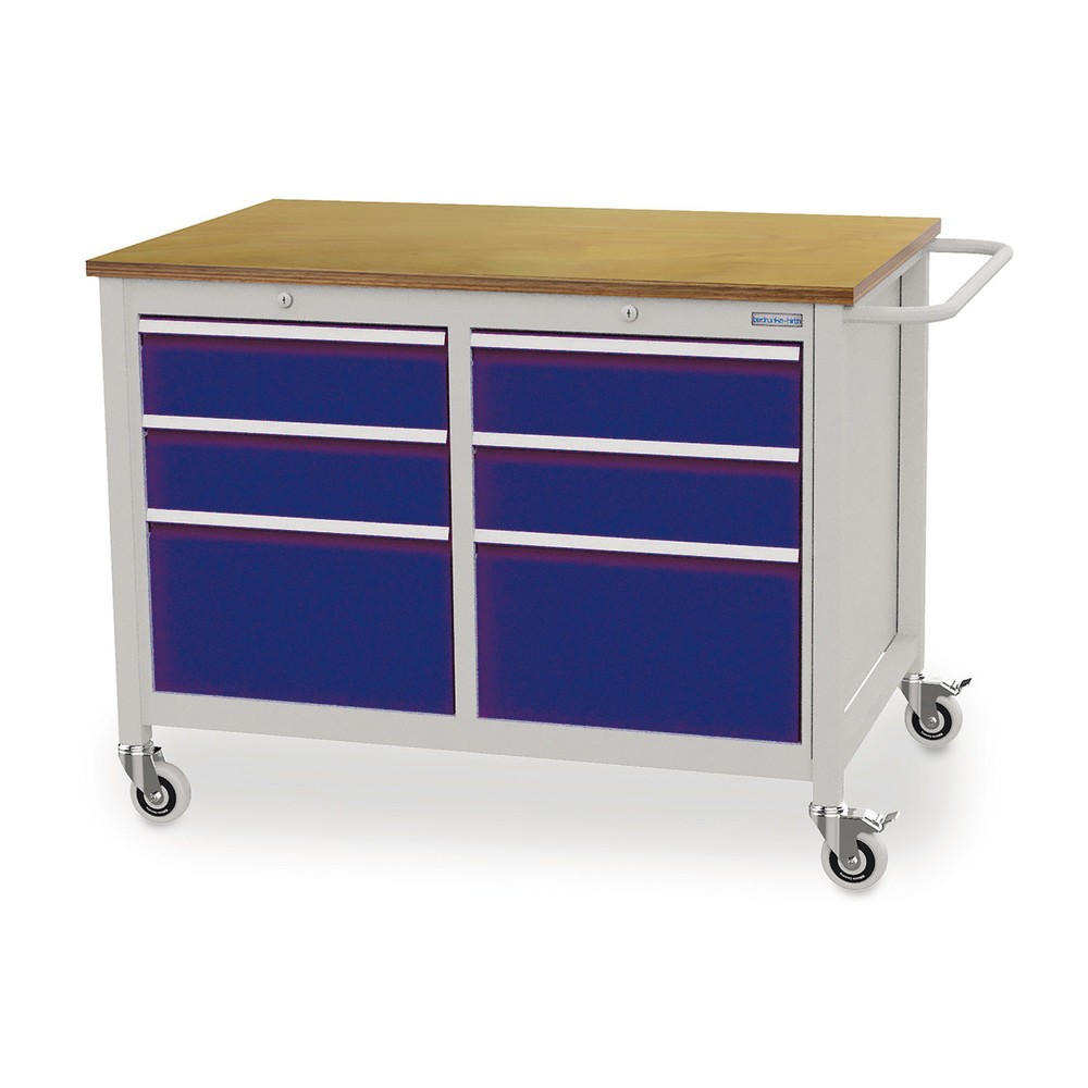 N° de l'image du produit 1 : Établi mobile Bedrunka+Hirth, 6 tiroirs, bleu gentiane