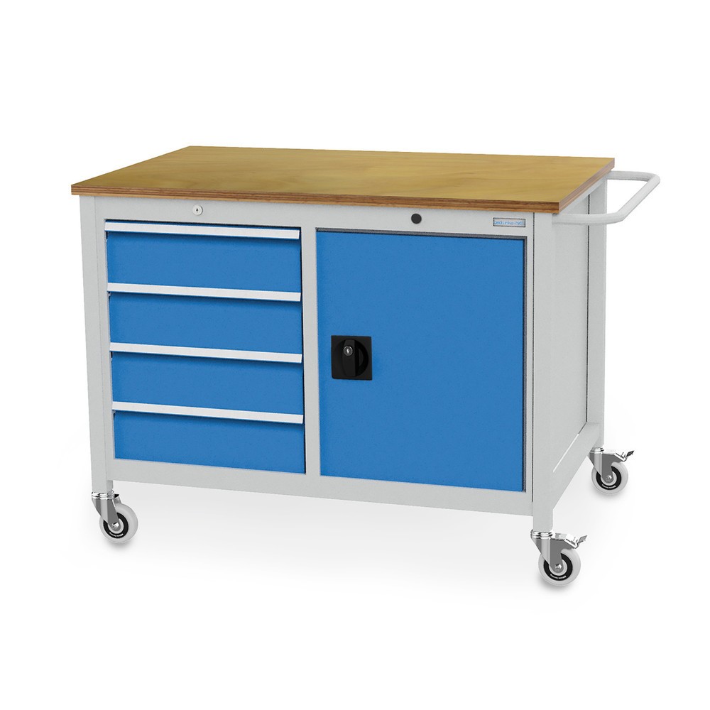 Illustration du produit: Établi mobile Bedrunka+Hirth, armoire, 4 tiroirs, bleu clair