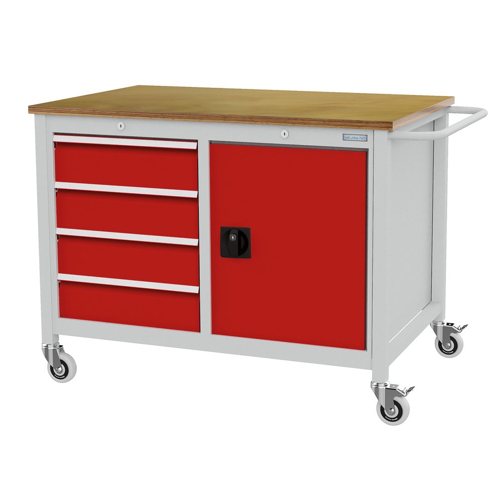 N° de l'image du produit 1 : Établi mobile Bedrunka+Hirth, armoire, 4 tiroirs, rouge signalisation
