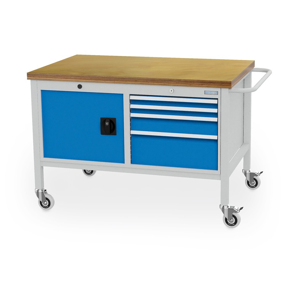 Illustration du produit: Établi mobile Bedrunka+Hirth, armoire, 4 tiroirs à différentes hauteurs, bleu clair