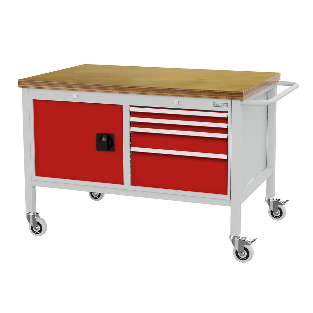 N° de l'image du produit 1 : Établi mobile Bedrunka+Hirth, armoire, 4 tiroirs à différentes hauteurs, rouge signalisation