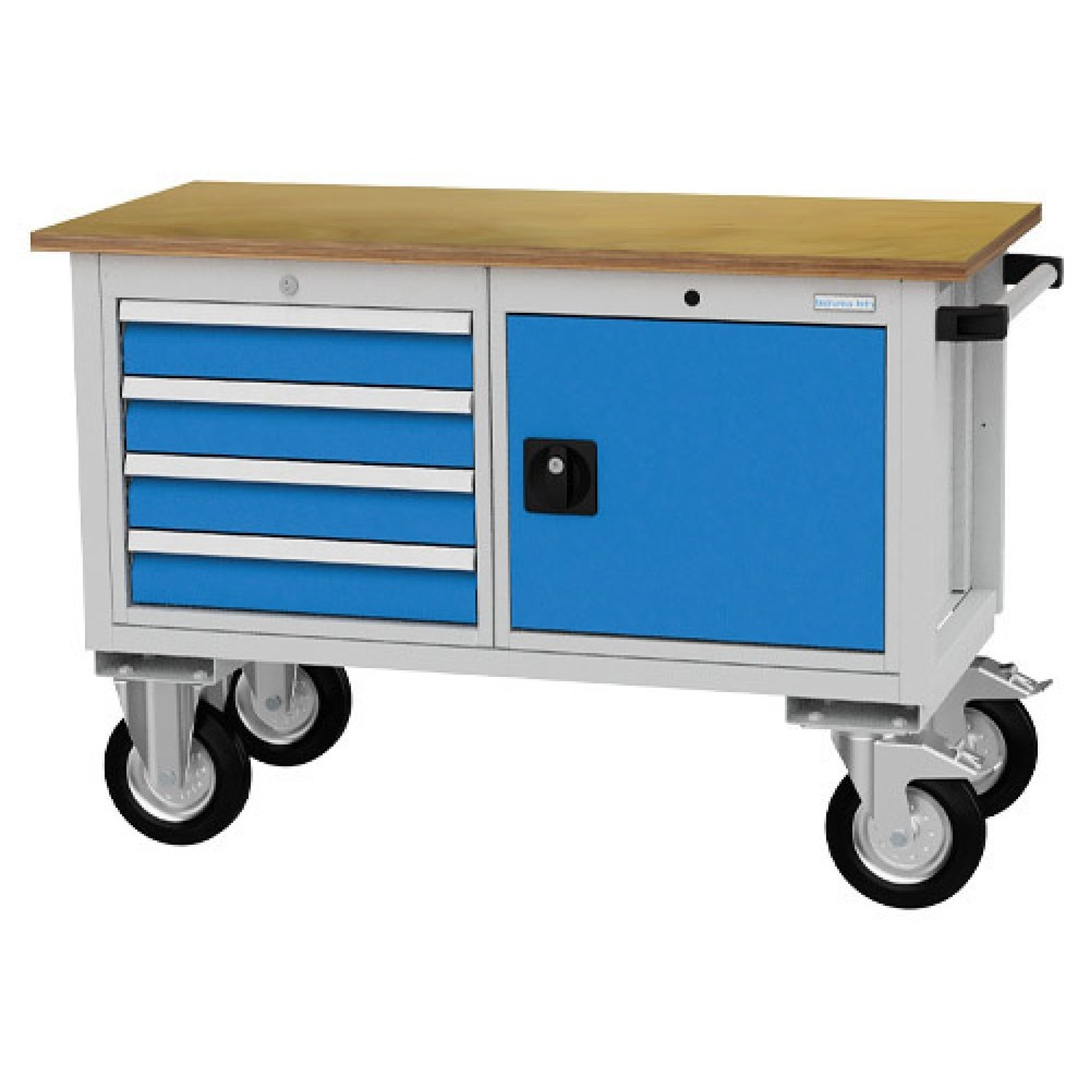 Produktabbildung Nr. 1: Établi mobile R 18-16 Bedrunka+Hirth, H x l x P 820 x 1 200 x 540 mm, gris clair, bleu clair, 4 tiroirs 4 x 100 mm, 1 porte battante 1 x 400 mm