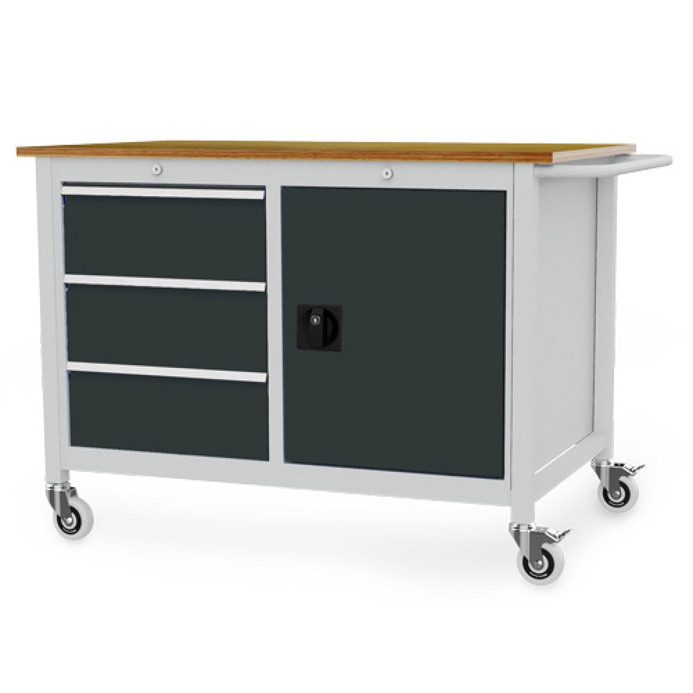 Illustration du produit: Établi mobile R 18-24 Bedrunka+Hirth, H x l x P 935 x 1 250 x 750 mm, gris clair, gris anthracite, 3 tiroirs 3 x 200 mm, 1 porte battante 1 x 600 mm