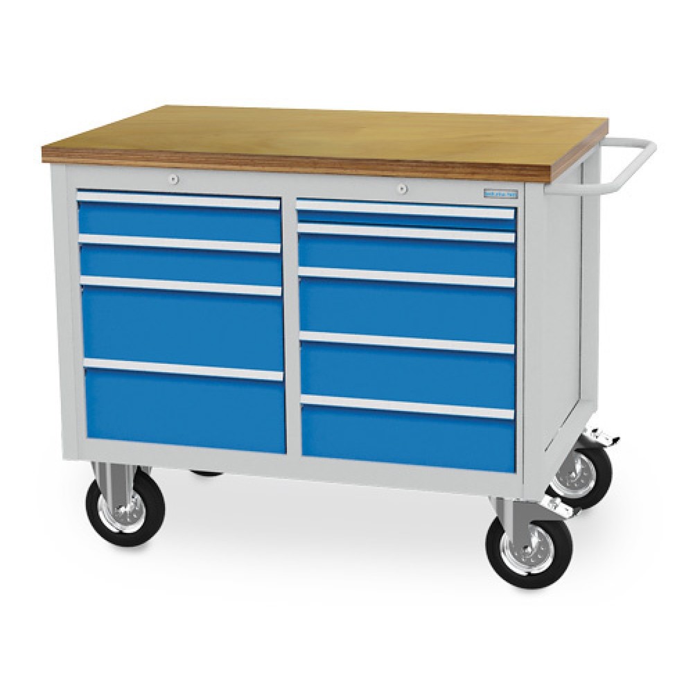 Illustration du produit: Établi R 18-24 Bedrunka+Hirth, H x l x P 995 x 1 250 x 750 mm, gris clair, bleu clair, 9 tiroirs 1 x 50 + 3 x 100 + 3 x 150 + 2 x 200 mm
