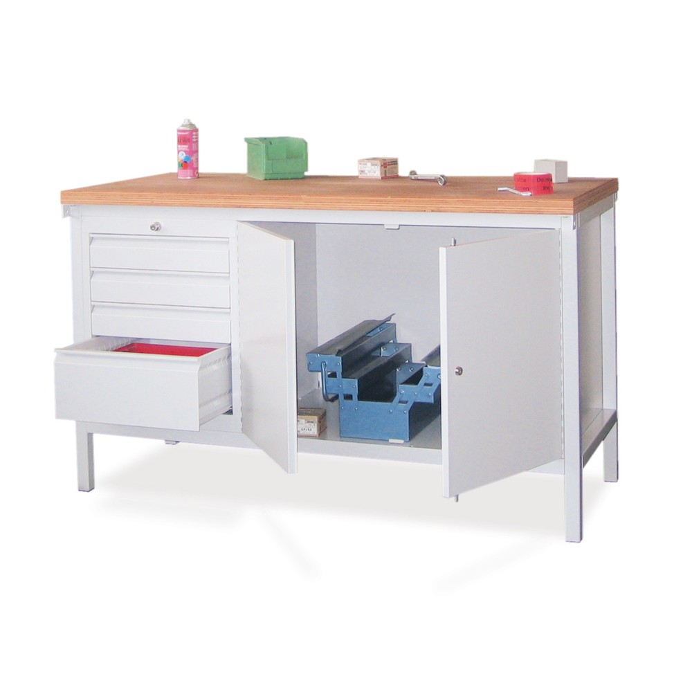 Produktabbildung Nr. 1: Établi PAVOY avec bloc-tiroir + armoire, H x l x P 900 x 1 500 x 700 mm, gris clair, gris anthracite