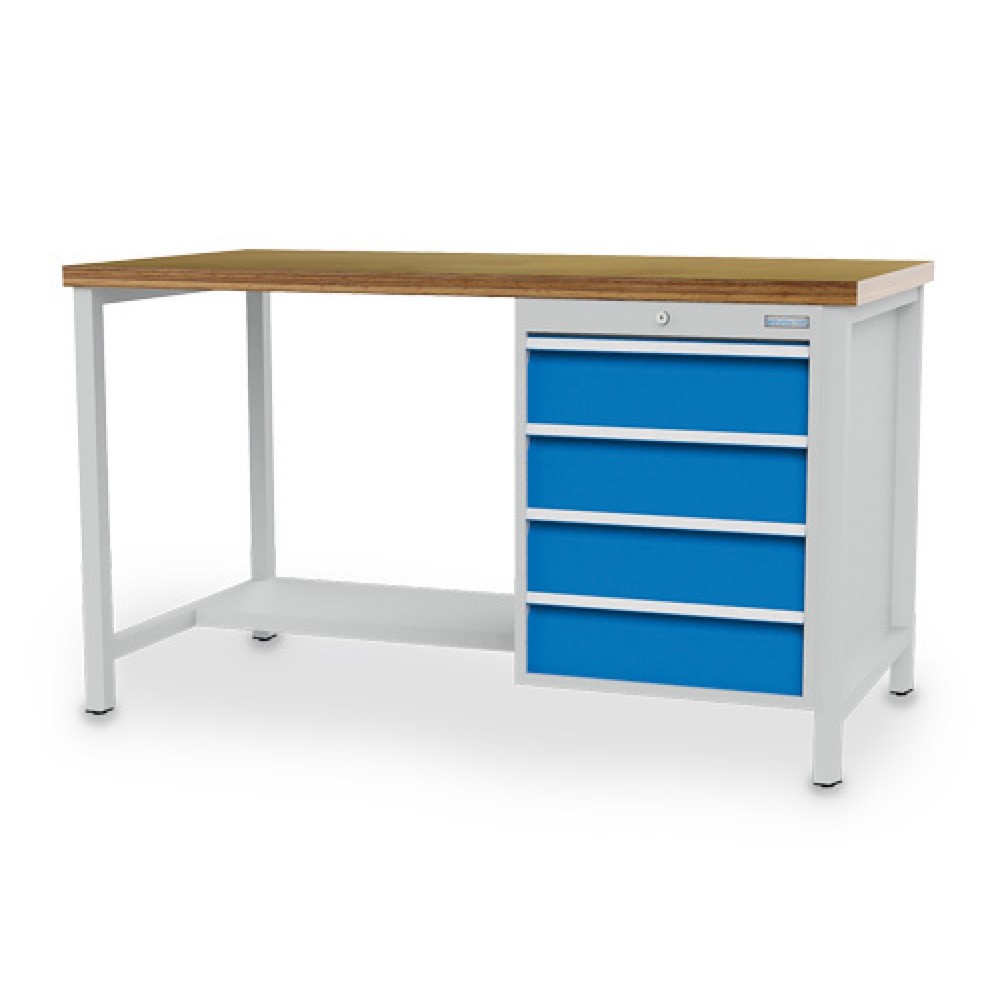 Illustration du produit: Établi R 18-24 Bedrunka+Hirth, H x l x P 959 x 2 000 x 750 mm, gris clair, bleu clair, 4 tiroirs 4 x 150 mm
