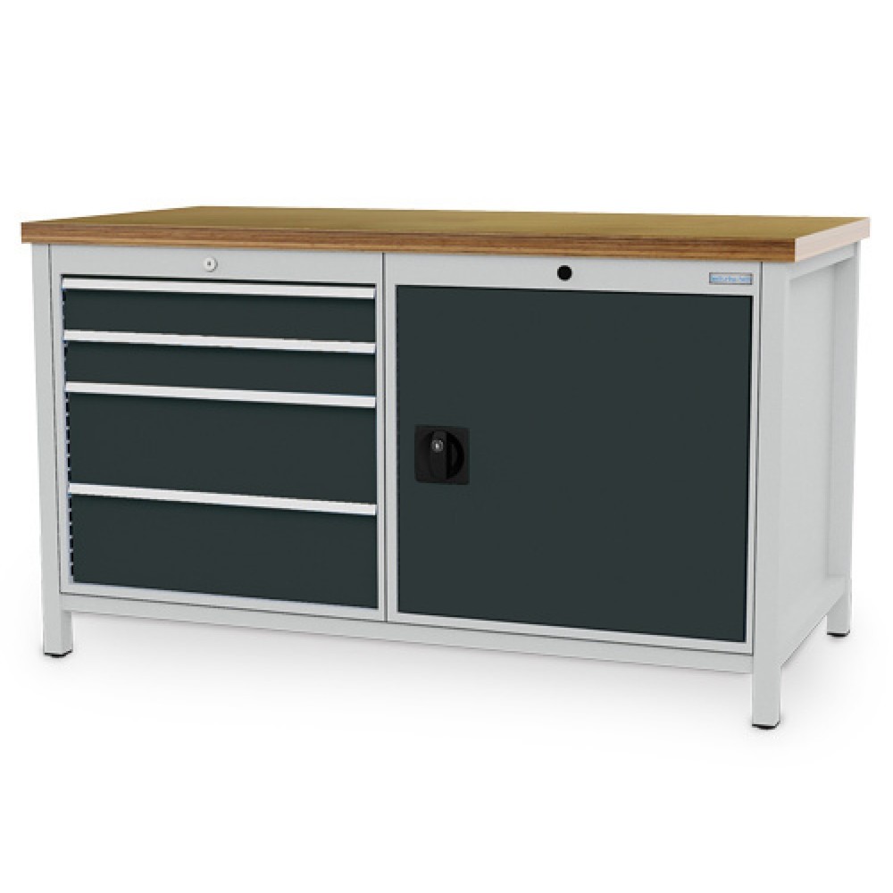 Produktabbildung Nr. 1: Établi R 24-24 Bedrunka+Hirth, H x l x P 859 x 1 500 x 750 mm, gris clair, gris anthracite, 4 tiroirs 4 x 200 mm, 1 porte battante 1 x 600 mm