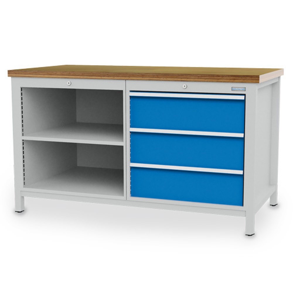 Produktabbildung Nr. 1: Établi R 24-24 Bedrunka+Hirth, H x l x P 959 x 1 500 x 750 mm, gris clair, bleu clair, 3 tiroirs 3 x 200 mm