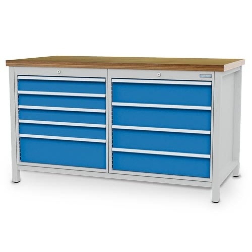 Produktabbildung Nr. 1: Établi R 24-24 Bedrunka+Hirth, H x l x P 859 x 1 500 x 750 mm, gris clair, bleu clair, 9 tiroirs 4 x 100 + 4 x 150 + 1 x 200 mm