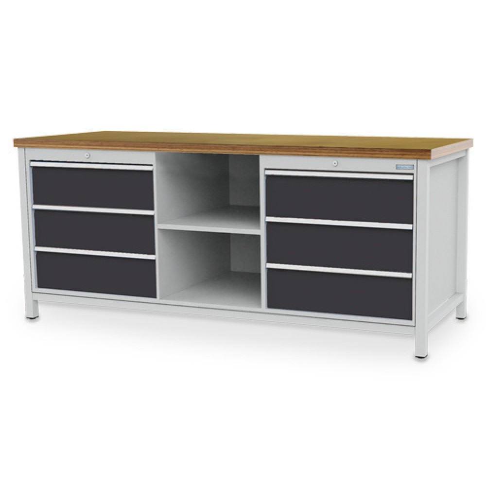 Produktabbildung Nr. 1: Établi R 24-24 Bedrunka+Hirth, H x l x P 859 x 2 000 x 750 mm, gris clair, gris anthracite, 6 tiroirs 6 x 200 mm, 2 tablettes