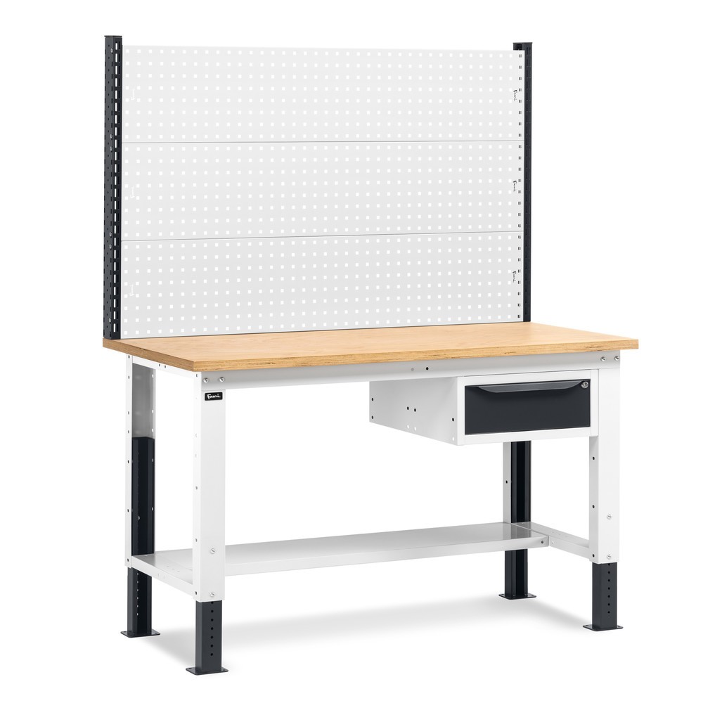 Illustration du produit: Établi Fami, réglable en Hauteur de construction, avec Mur multifonction et 1 tiroir, capacité de charge 1 000 kg, HxLxP 740-1,110 x 1500 x 750 mm, RAL 7016/7035