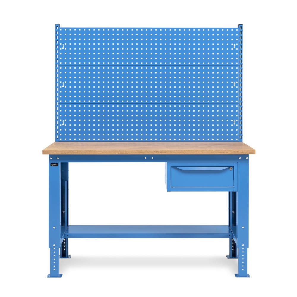 Produktabbildung Nr. 4: Établi Fami, réglable en Hauteur de construction, avec Mur multifonction et 1 tiroir, capacité de charge 1 000 kg, HxLxP 740-1,110 x 1500 x 750 mm, RAL 5012 bleu clair