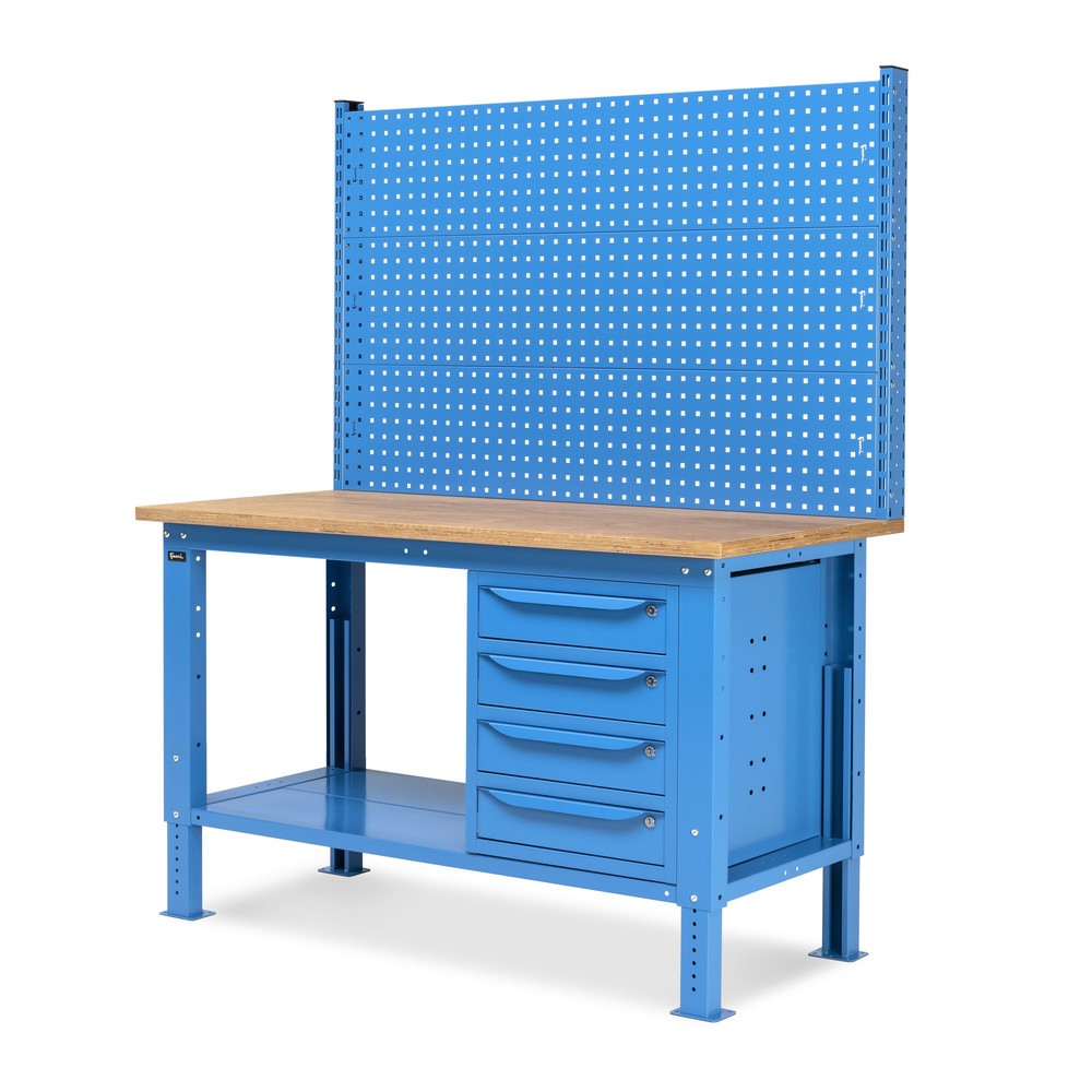 Produktabbildung Nr. 4: Établi Fami, réglable en Hauteur de construction, avec Mur multifonction et 4 tiroirs, capacité de charge 1 000 kg, HxLxP 740-1,110 x 1500 x 750 mm, RAL 5012 bleu clair