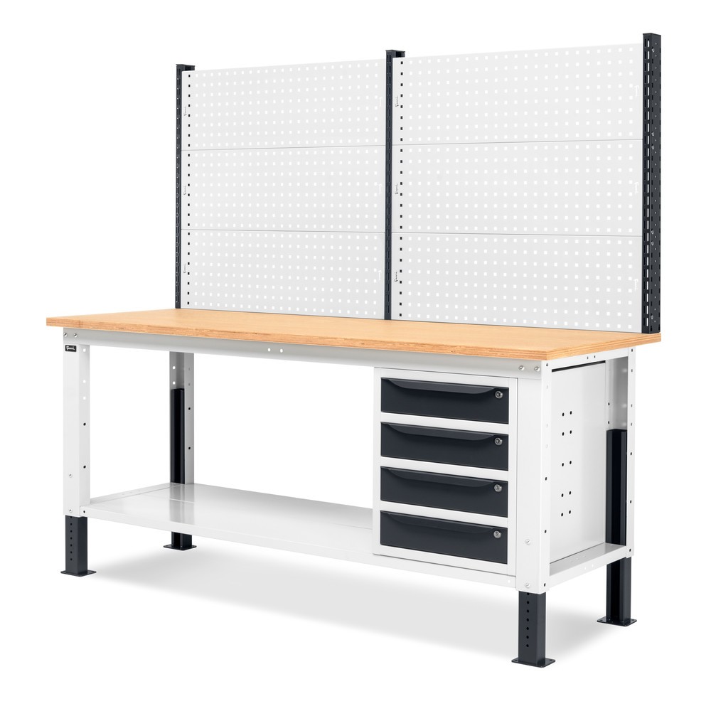 Produktabbildung Nr. 4: Établi Fami, réglable en Hauteur de construction, avec Mur multifonction et 4 tiroirs, capacité de charge 1 000 kg, HxLxP 740-1,110 x 2 000 x 750 mm, gris clair RAL 7035 /gris anthracite RAL 7016