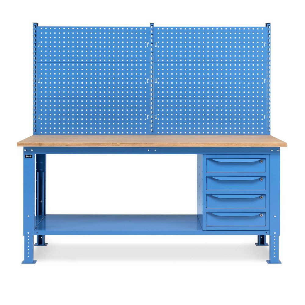 Produktabbildung Nr. 3: Établi Fami, réglable en Hauteur de construction, avec Mur multifonction et 4 tiroirs, capacité de charge 1 000 kg, HxLxP 740-1,110 x 2 000 x 750 mm, RAL 5012 bleu clair