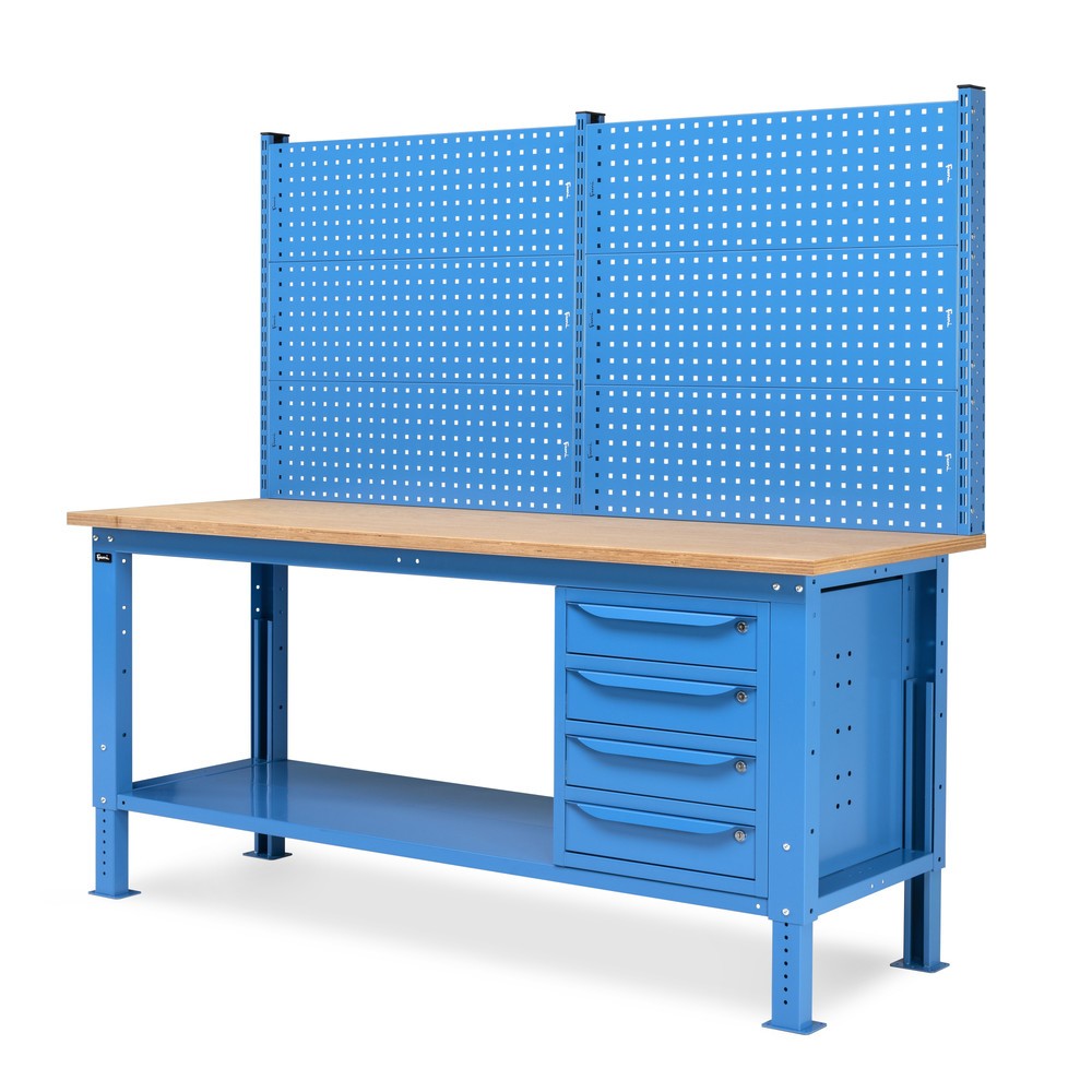 Produktabbildung Nr. 4: Établi Fami, réglable en Hauteur de construction, avec Mur multifonction et 4 tiroirs, capacité de charge 1 000 kg, HxLxP 740-1,110 x 2 000 x 750 mm, RAL 5012 bleu clair