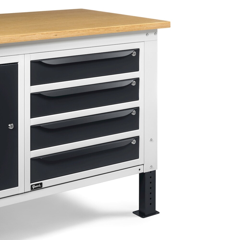 N° de l'image du produit 10 : Établi Fami, réglable en Hauteur de construction, 4 tiroirs et 1 Armoire, capacité de charge 1 000 kg, HxLxP 740-1,110 x 1 500 x 750 mm, gris clair/RAL 7016 gris anthracite RAL 7016