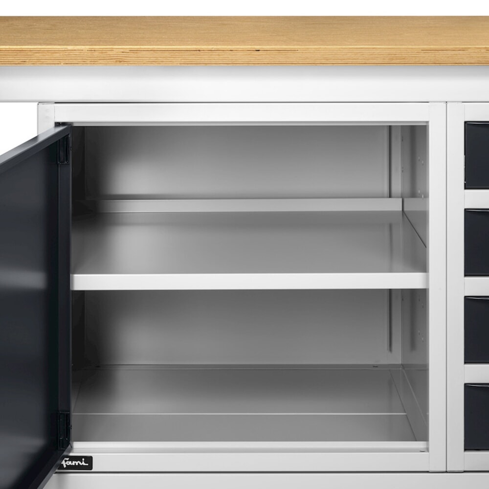 N° de l'image du produit 12 : Établi Fami, réglable en Hauteur de construction, 4 tiroirs et 1 Armoire, capacité de charge 1 000 kg, HxLxP 740-1,110 x 1 500 x 750 mm, gris clair/RAL 7016 gris anthracite RAL 7016