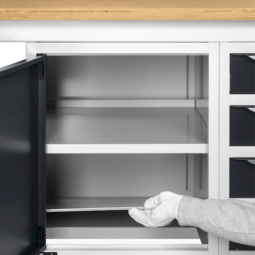 N° de l'image du produit 9 : Établi Fami, réglable en Hauteur de construction, 4 tiroirs et 1 Armoire, capacité de charge 1 000 kg, HxLxP 740-1,110 x 2 000 x 750 mm, gris clair/RAL 7016 gris anthracite