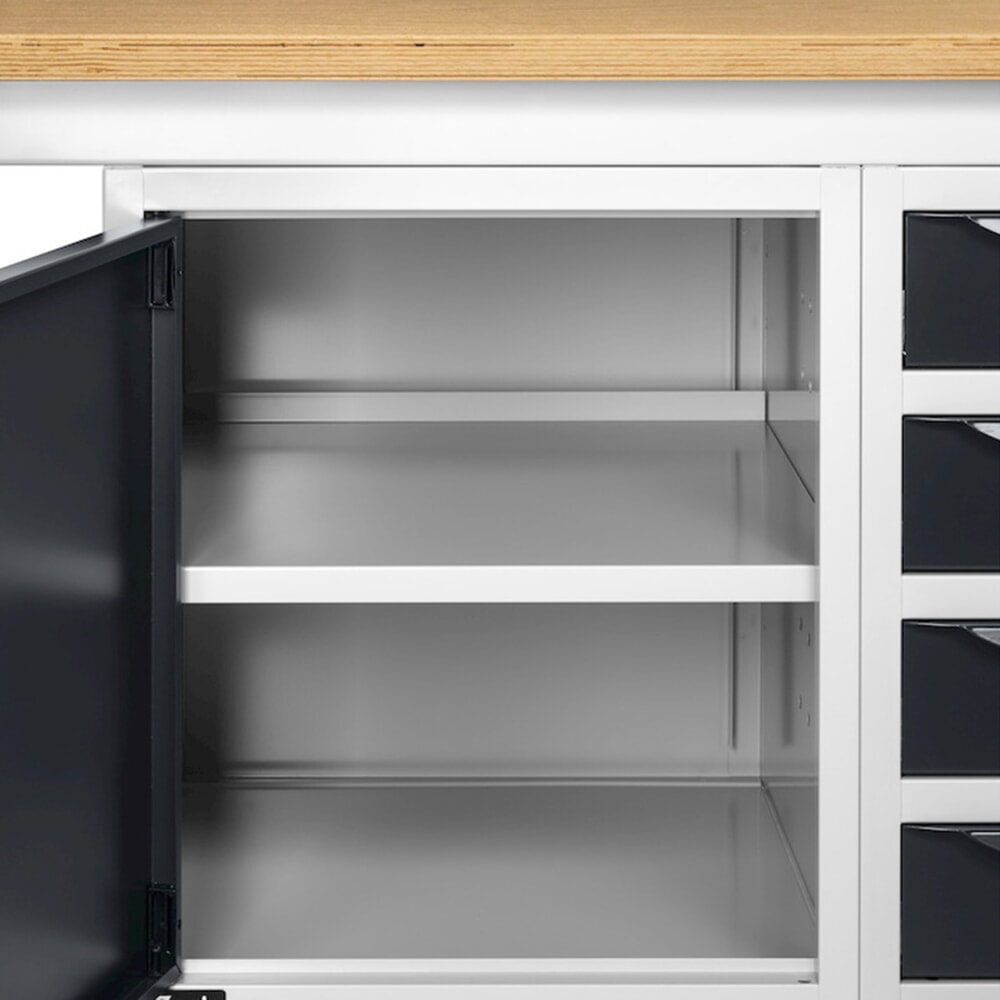 N° de l'image du produit 10 : Établi Fami, réglable en Hauteur de construction, 4 tiroirs et 1 Armoire, capacité de charge 1 000 kg, HxLxP 740-1,110 x 2 000 x 750 mm, gris clair/RAL 7016 gris anthracite