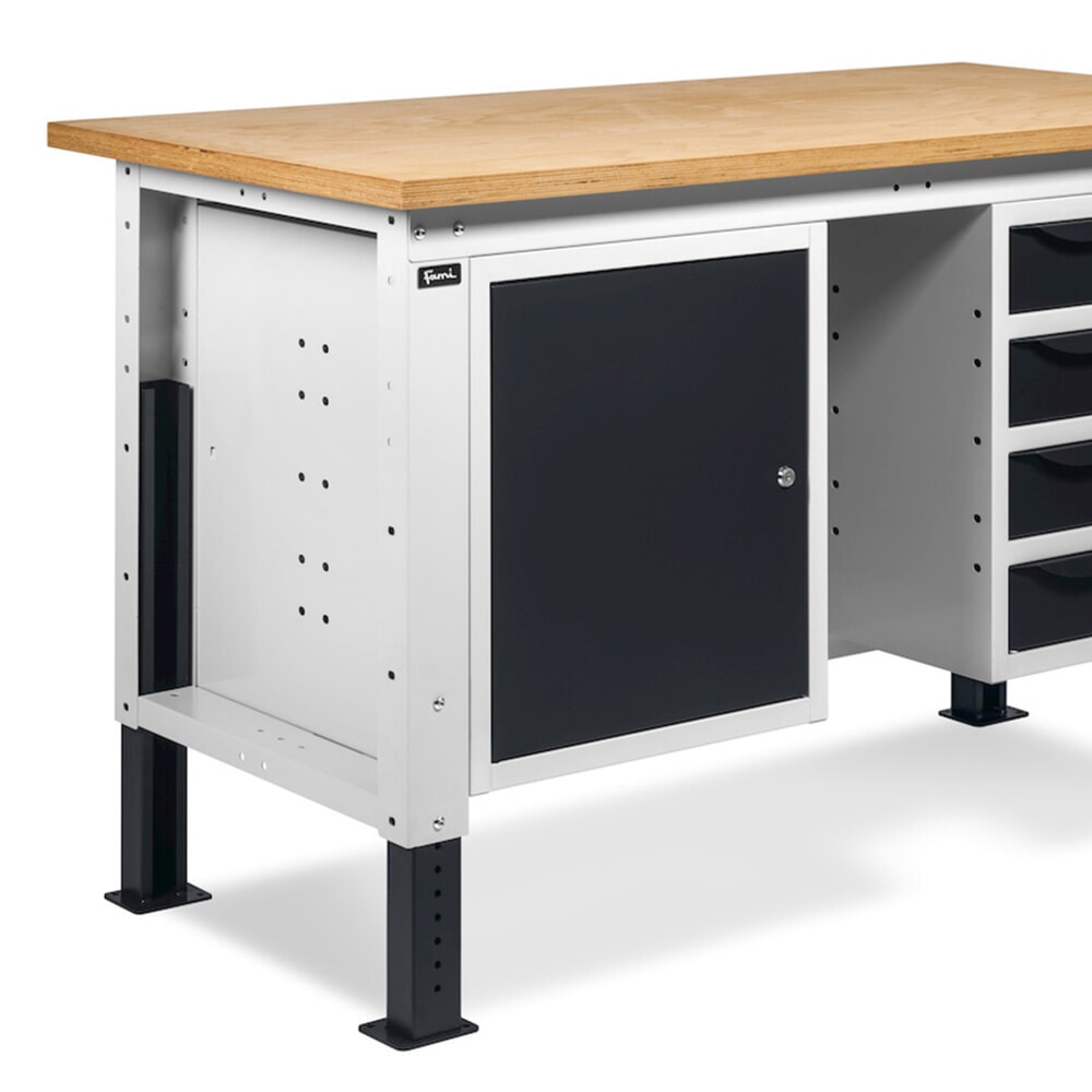N° de l'image du produit 13 : Établi Fami, réglable en Hauteur de construction, 4 tiroirs et 1 Armoire, capacité de charge 1 000 kg, HxLxP 740-1,110 x 2 000 x 750 mm, gris clair/RAL 7016 gris anthracite
