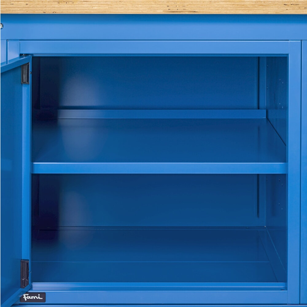 N° de l'image du produit 9 : Établi Fami, réglable en Hauteur de construction, 4 tiroirs et 1 Armoire, capacité de charge 1 000 kg, HxLxP 740-1,110 x 1 500 x 750 mm, RAL 5012 bleu clair